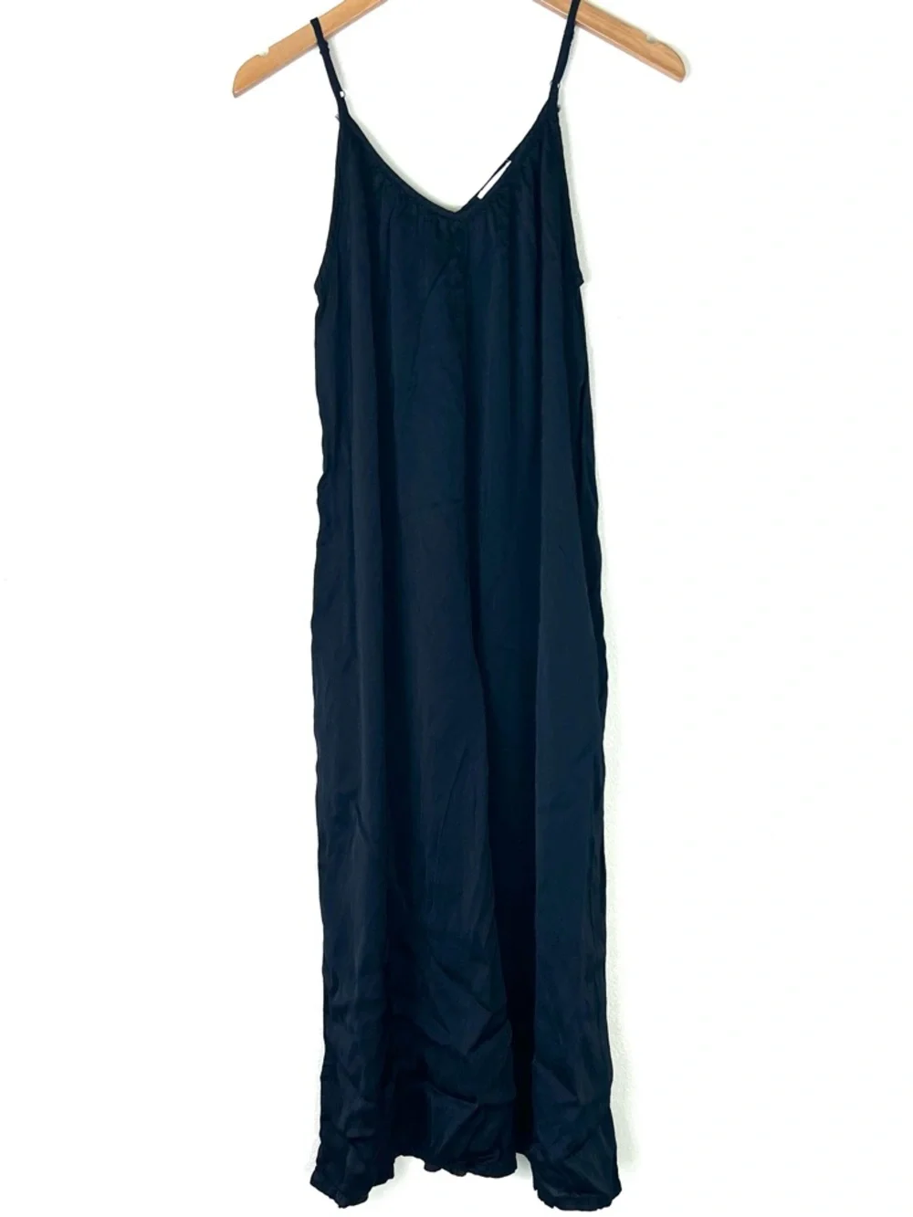 LACAUSA Black Spaghetti-Strap Wide Leg Satin Jumpsuit Extra Small - Picture 2 of 9